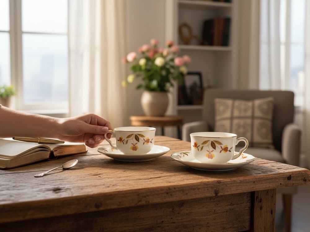 Halls Autumn Harvest Vintage Pair of Cups & Saucers Excellent Condition USA